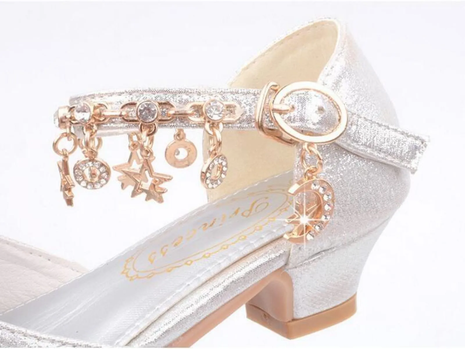 Gold / Silver / Pink Sequin Rhinestone Sandals Wedding Flower Girl Shoes High Heels Princess Dancing Shoes