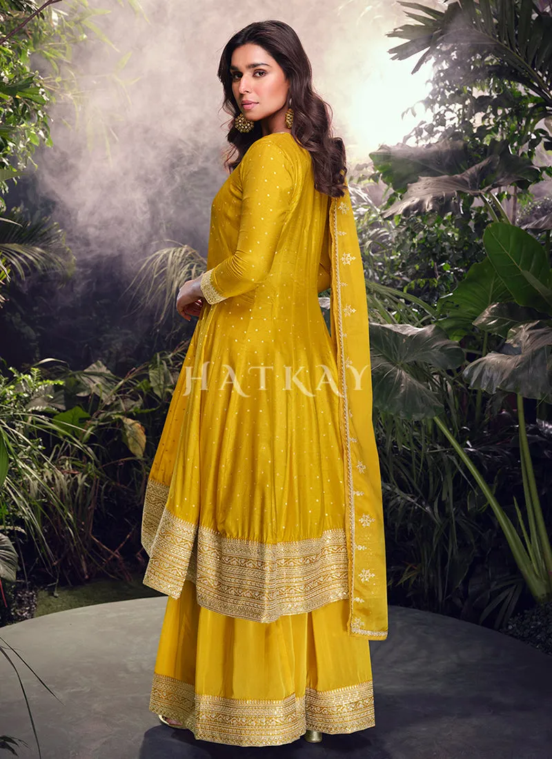 Golden Yellow Anarkali Sharara Suit