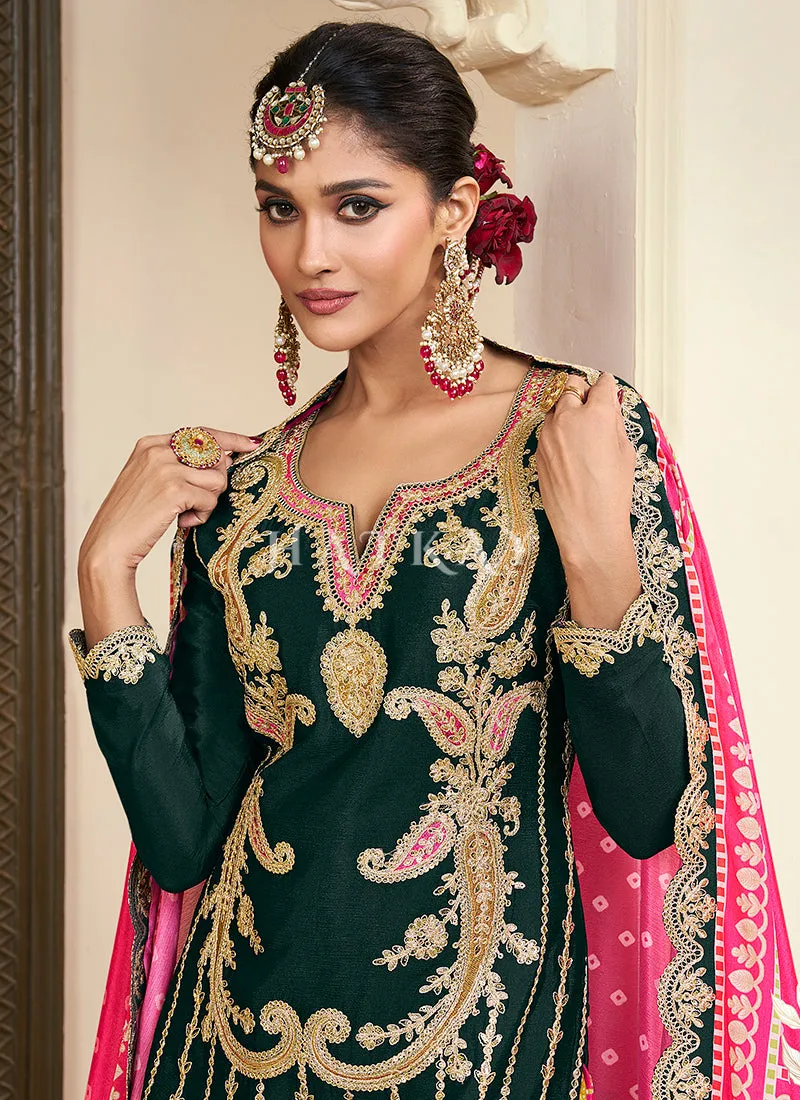 Green And Pink Dhoti Style Punjabi Suit