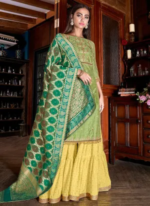 Green And Yellow Silk Palazzos Pant Suit