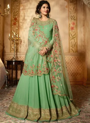 Green Delicately Embroidered Kalidar Anarkali Suit
