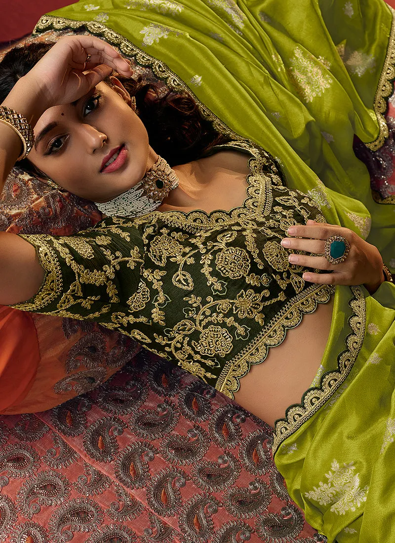 Green Dual Tone Sequence Embroidery Saree