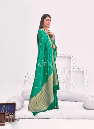 Green Embellished Banarasi Silk Saree