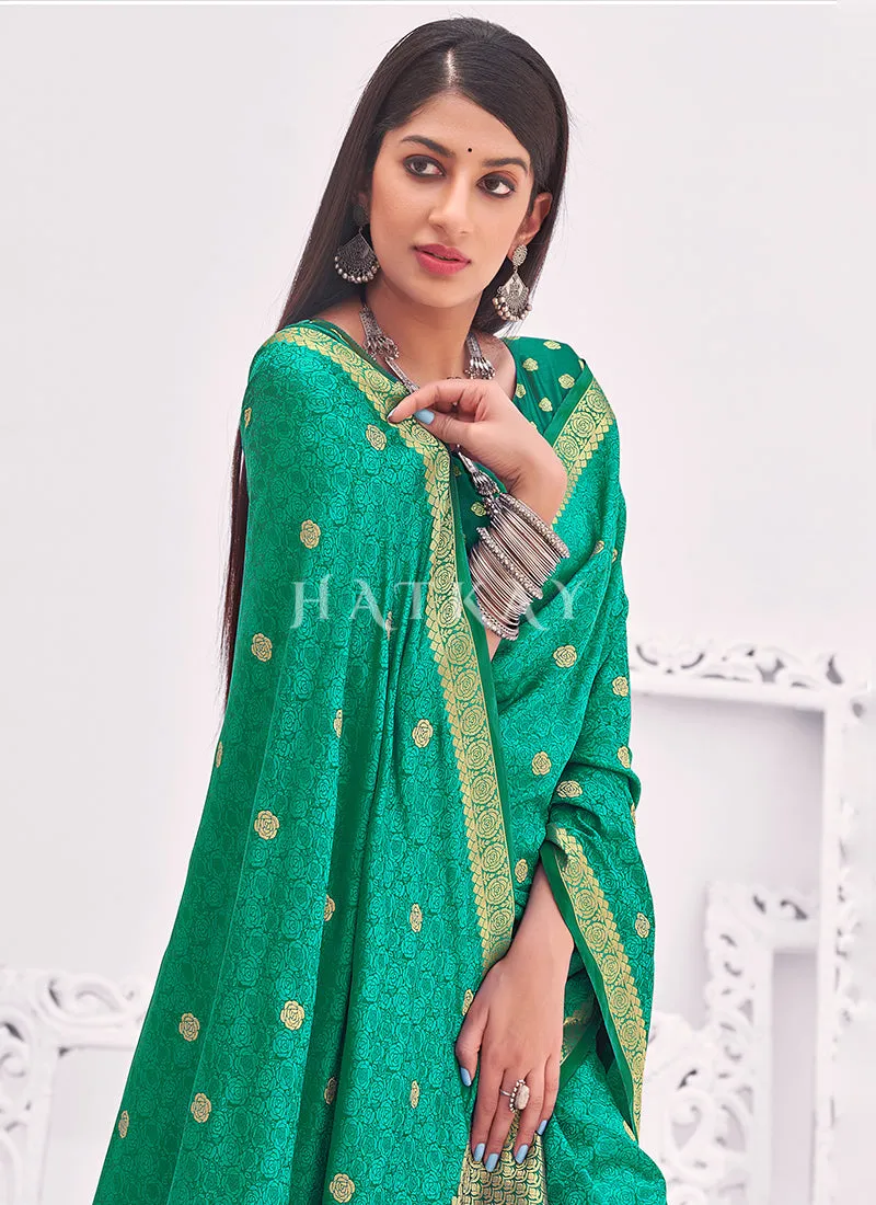 Green Embellished Banarasi Silk Saree