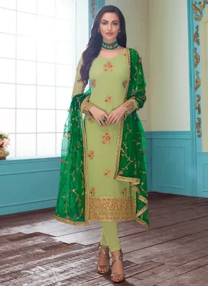 Green Embroidered Indian Churidar Suit