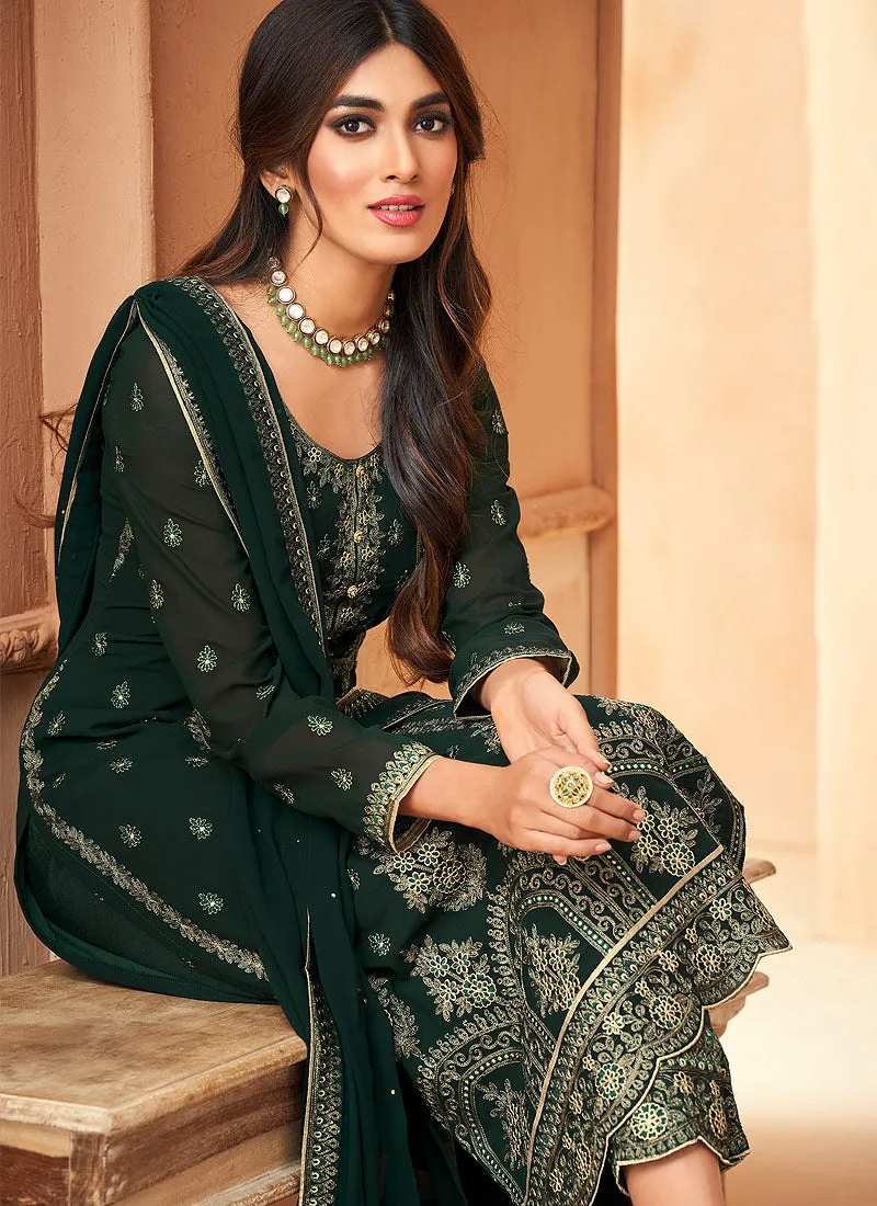 Green Embroidered Pakistani Pant Suit