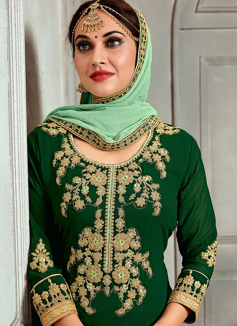 Green Golden Embroidered Pakistani Palazzo Suit