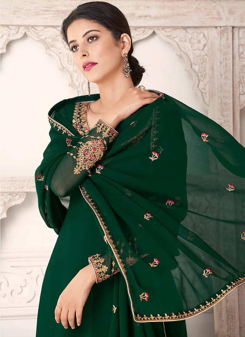 Green Multi Embroidered Pant Style Suit