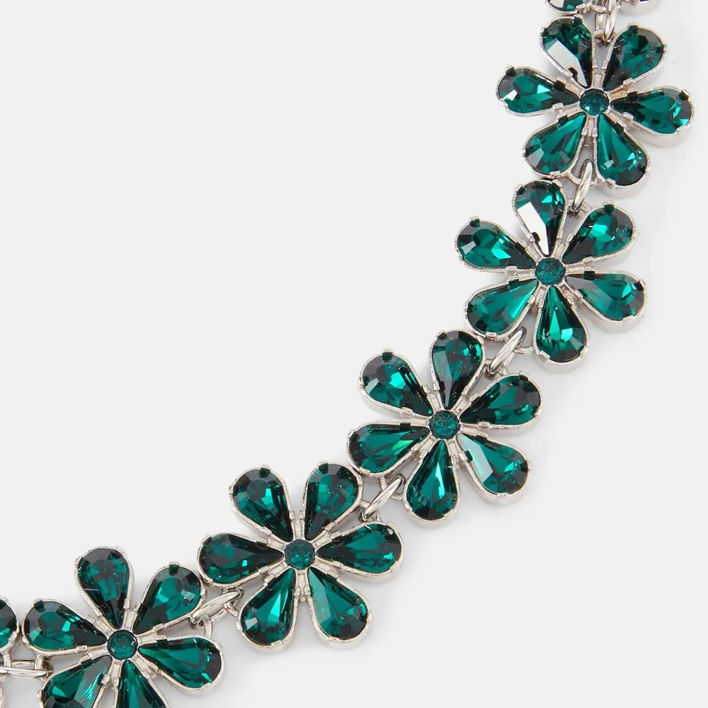 Green Rhinestone Flower Choker Necklace