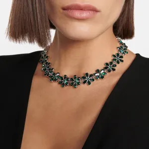 Green Rhinestone Flower Choker Necklace