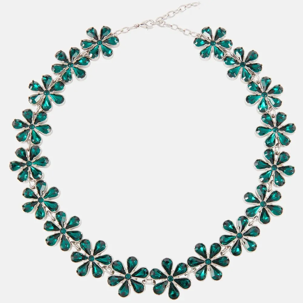 Green Rhinestone Flower Choker Necklace