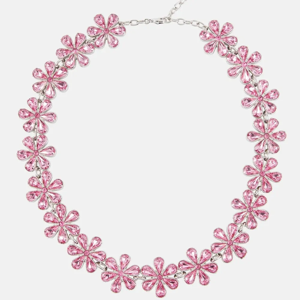 Green Rhinestone Flower Choker Necklace