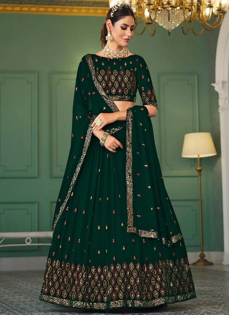 Green Sequence Embroidery Bollywood Lehenga Choli