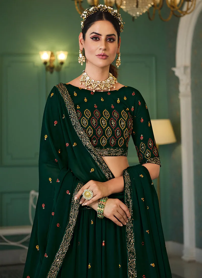 Green Sequence Embroidery Bollywood Lehenga Choli