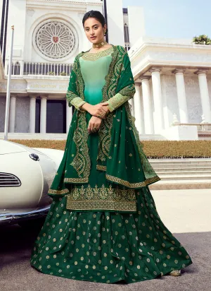 Green Shaded Embroidered Lehenga Style Suit