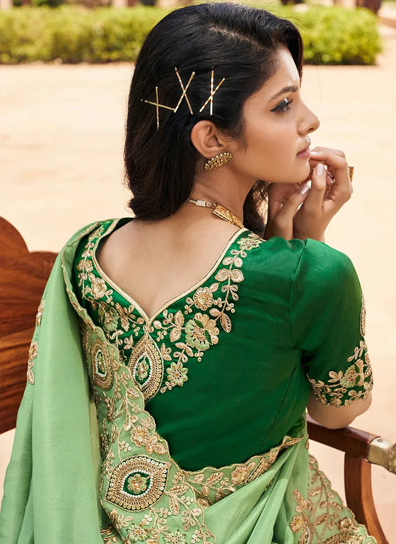 Green Two Tone Embroidered Indian Silk Saree
