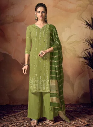 Green Zari Embroidered Palazzo Suit