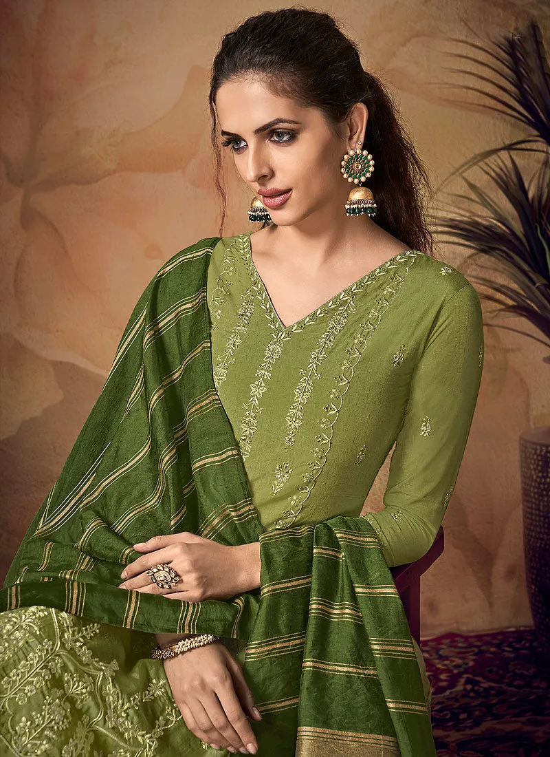 Green Zari Embroidered Palazzo Suit
