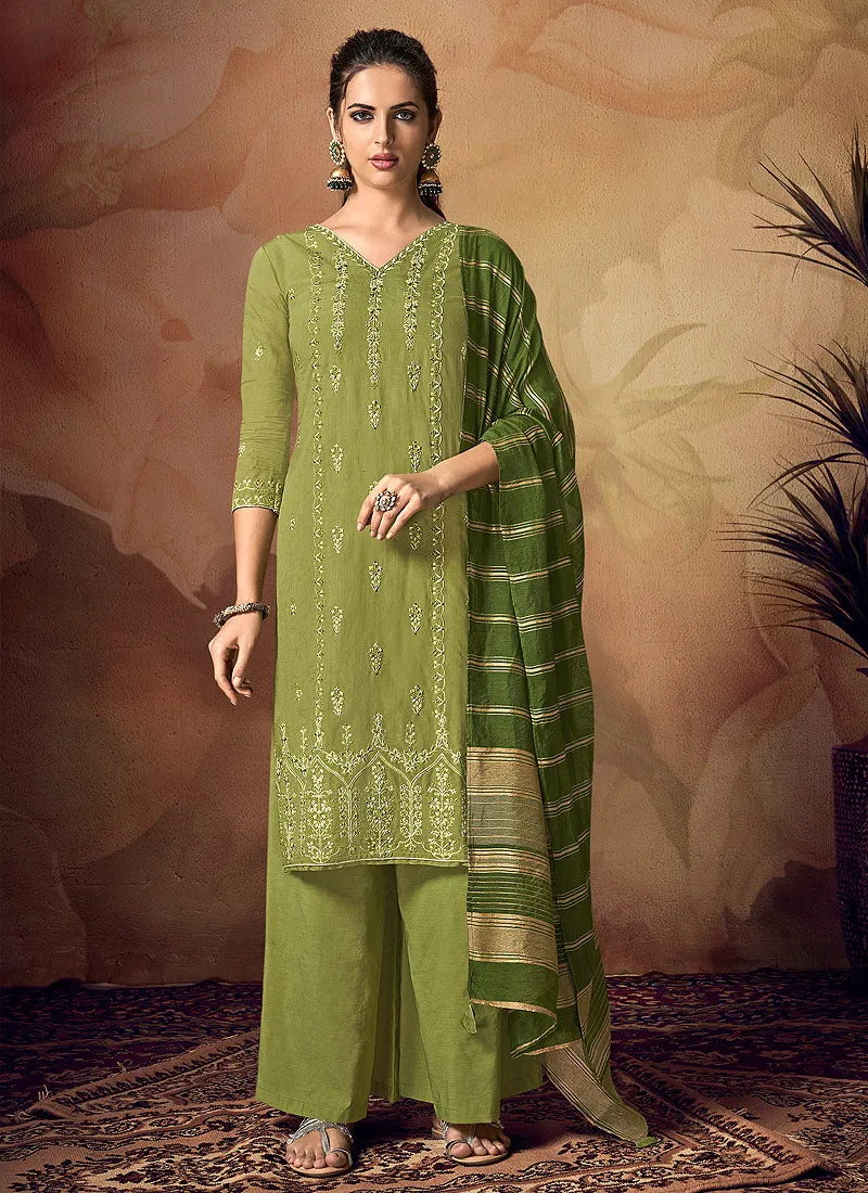 Green Zari Embroidered Palazzo Suit
