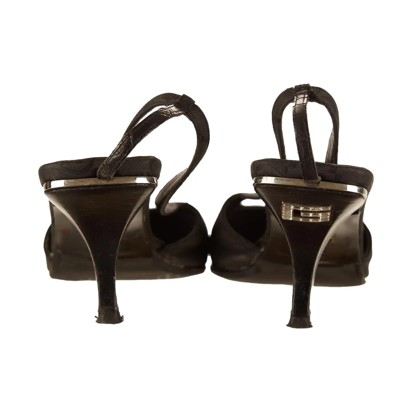 Gucci Black Logo Rhinestone Slingback Heels