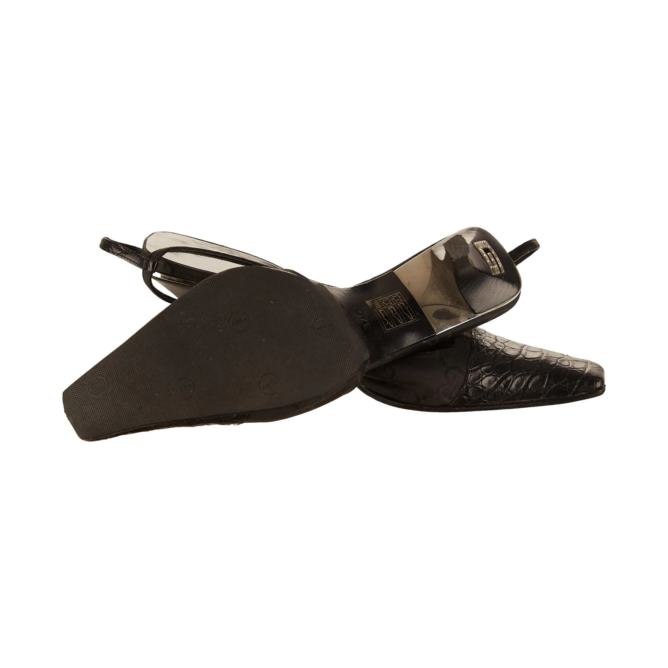 Gucci Black Logo Rhinestone Slingback Heels