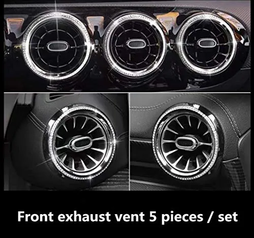 HAILWH Bling Interior Accessories Air Outlet Wreath Fit for Mercedes Benz 2019-2021 A Class B Class GLB CLA GLA Modification Rhinestone Accessories Applique Wreath (Front Exhaust Vent Circle 5/pcs)