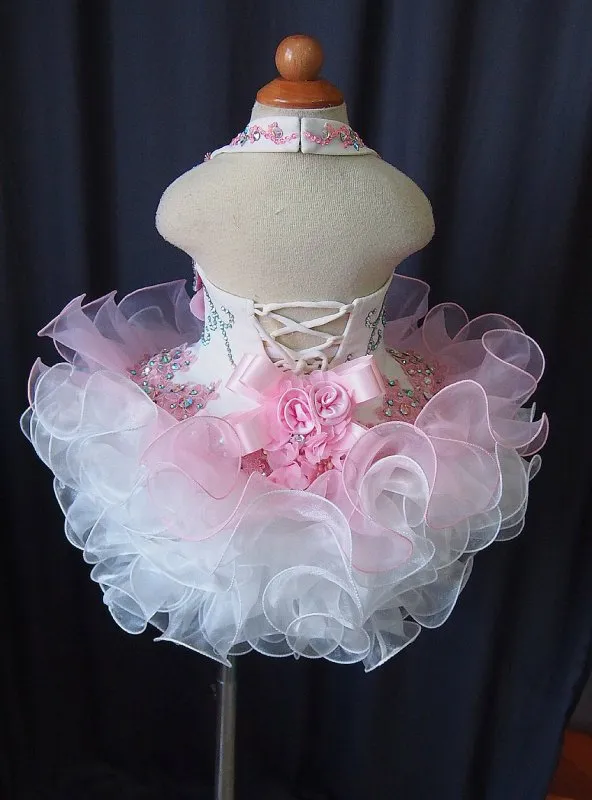 Haler Lace and Beaded Bodice Baby Cupcake Pageant Dress