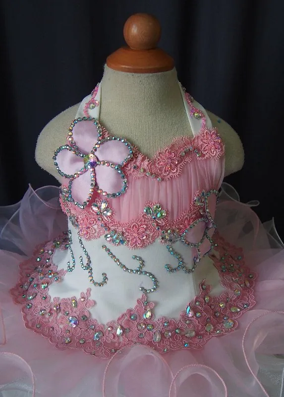 Haler Lace and Beaded Bodice Baby Cupcake Pageant Dress