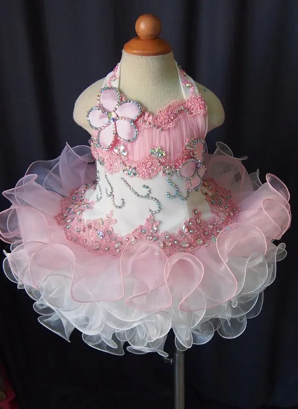 Haler Lace and Beaded Bodice Baby Cupcake Pageant Dress