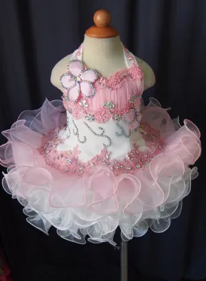 Haler Lace and Beaded Bodice Baby Cupcake Pageant Dress