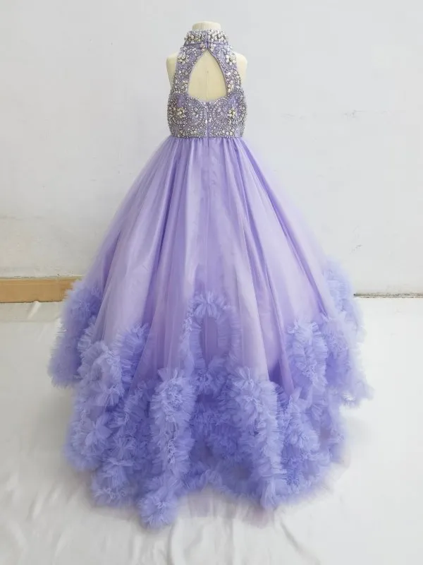 Halter Beaded Bodice Flower Girl Lilac Pageant Dress