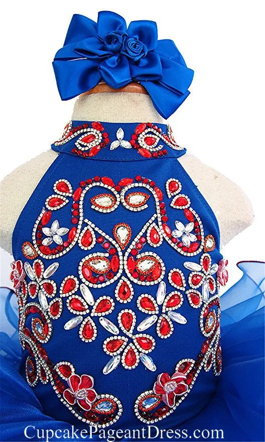 Halter Beaded Bodice Nations Infant/toddler/Little Girl/Baby Girl Glitz Pageant Dress with Hair Bow