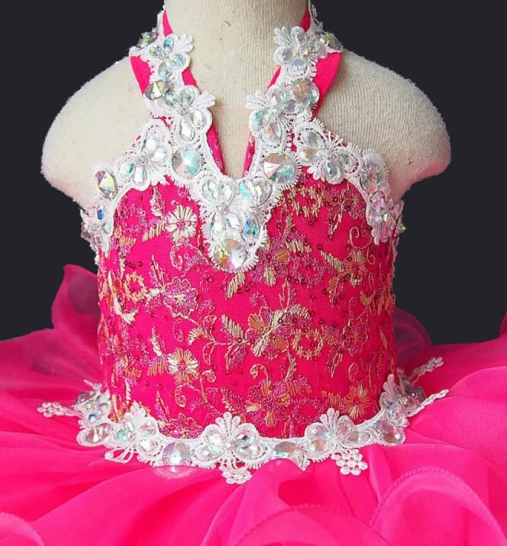 Halter Beaded Bodice Toddler Glitz Cupcake Pageant Dress