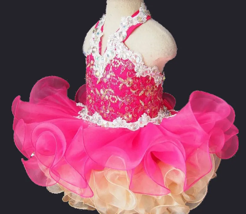 Halter Beaded Bodice Toddler Glitz Cupcake Pageant Dress
