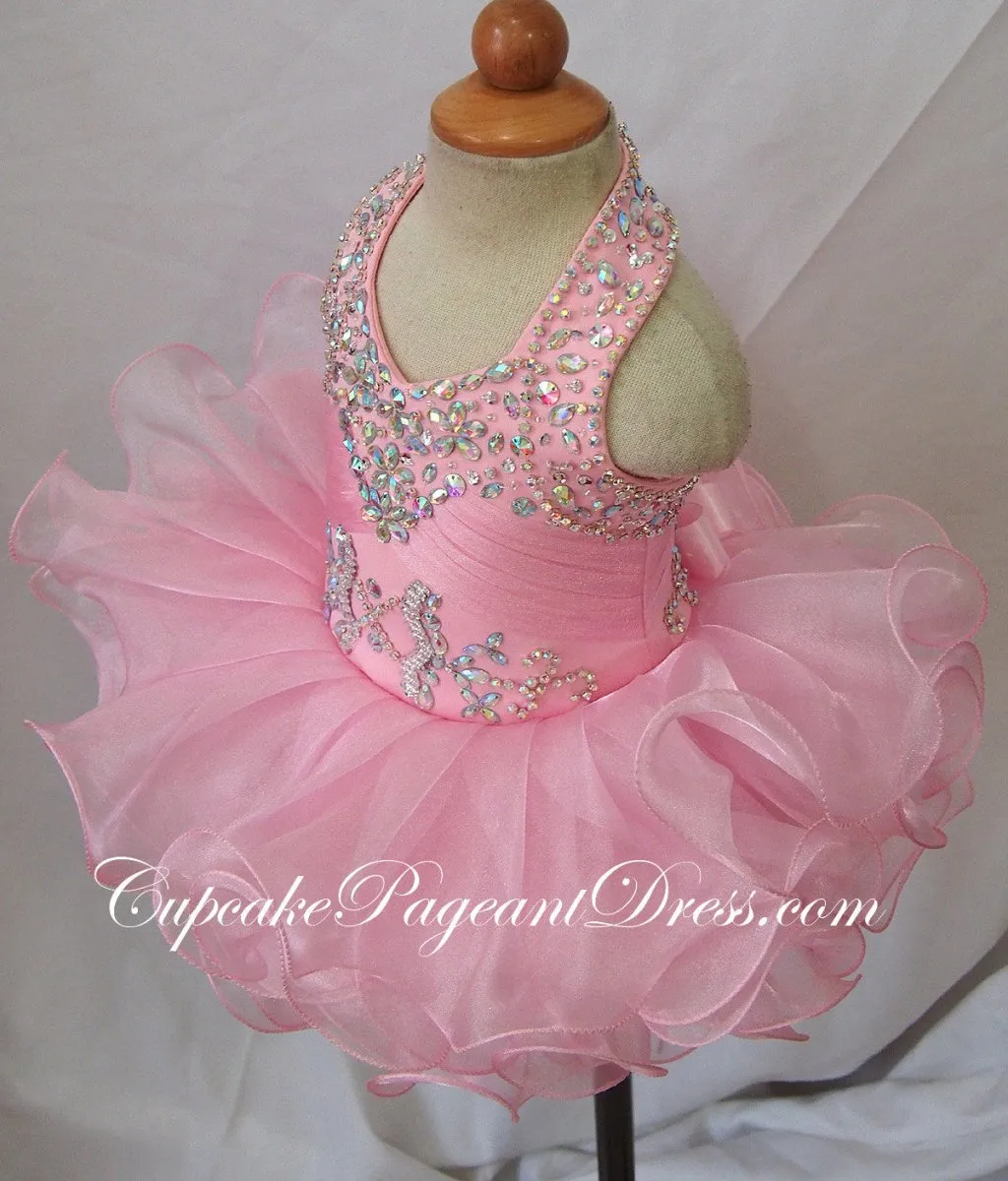 Halter Beaded Pink Little Girls/Newborn/Infant/Child Pageant Dress
