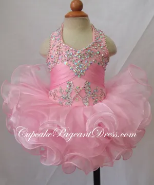 Halter Beaded Pink Little Girls/Newborn/Infant/Child Pageant Dress
