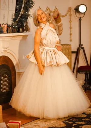 Hand Beaded Halter Peplum Top with Tulle Ball Skirt