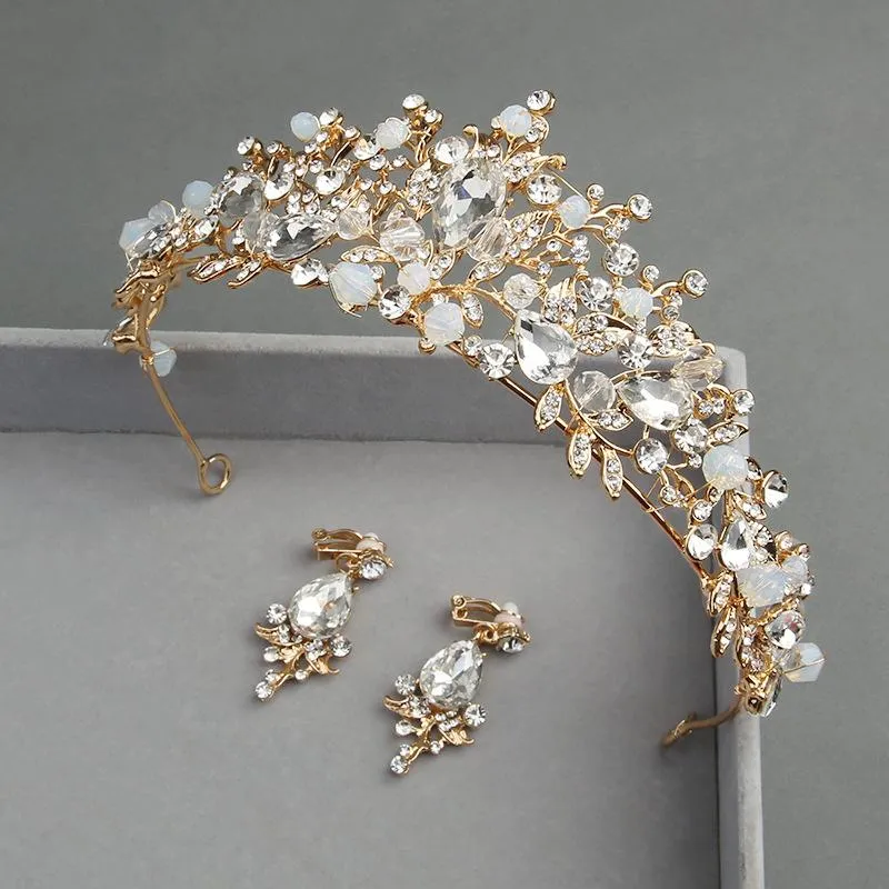 Handmade Rhinestone Crown Tiara Earring Set