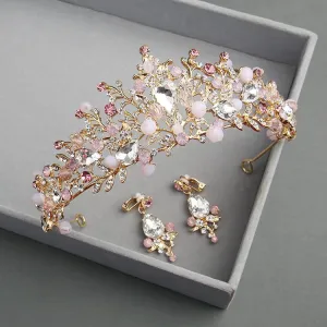 Handmade Rhinestone Crown Tiara Earring Set