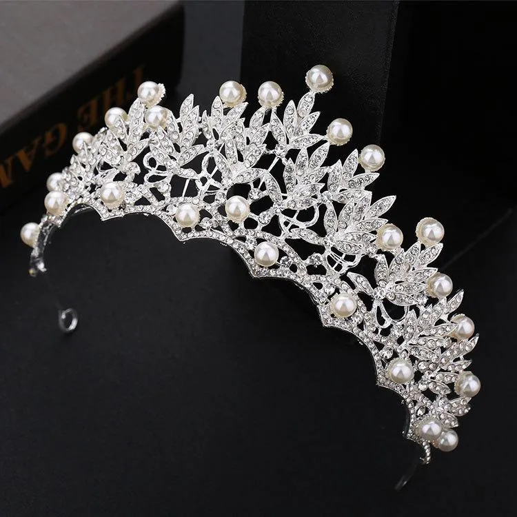 Handmade Rhinestone Pearl Crown Tiara