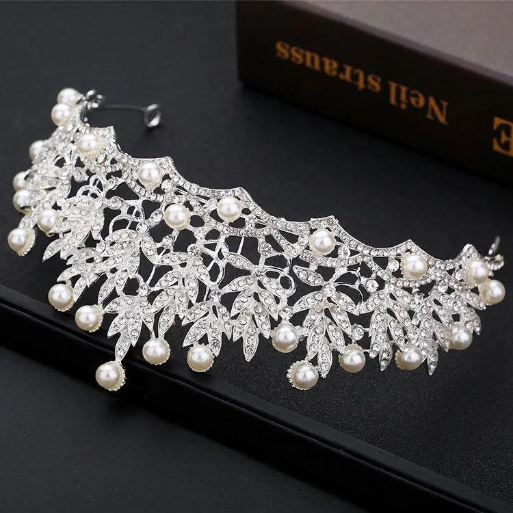 Handmade Rhinestone Pearl Crown Tiara