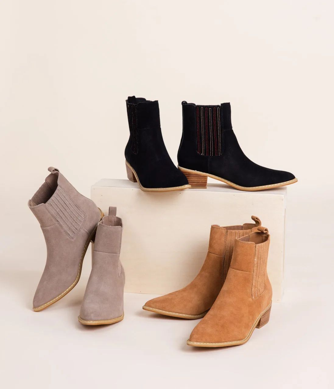 Hazel Blues® |  Leonor Suede Ankle Boot in Taupe