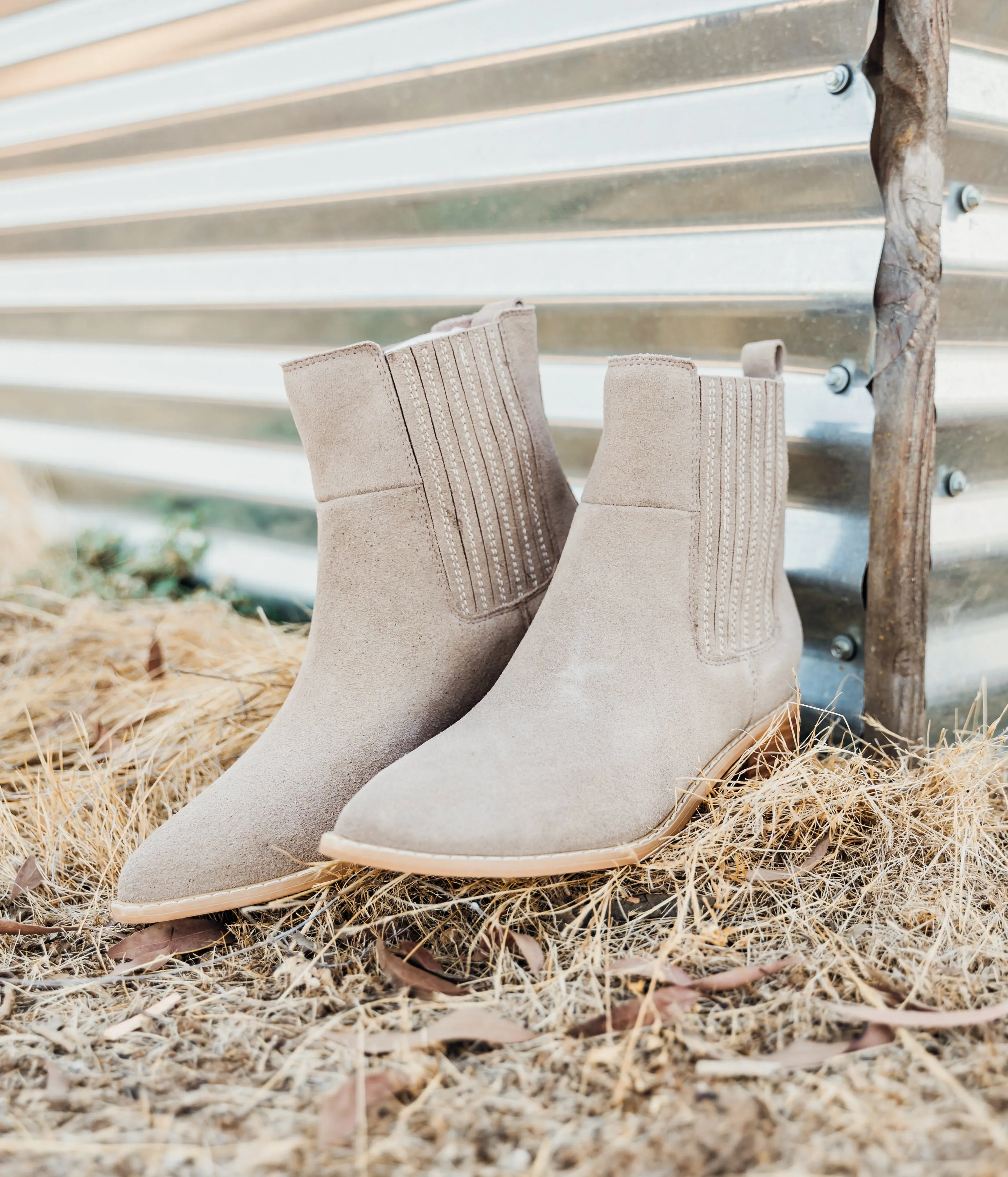 Hazel Blues® |  Leonor Suede Ankle Boot in Taupe