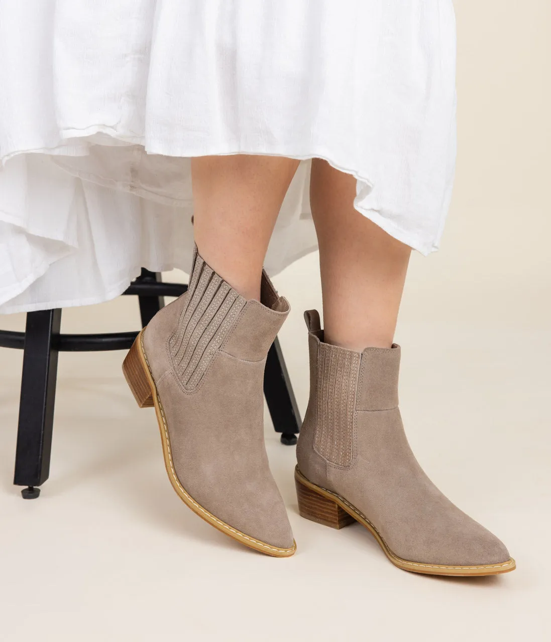 Hazel Blues® |  Leonor Suede Ankle Boot in Taupe