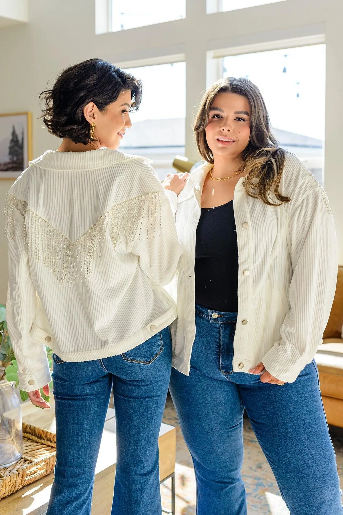 Hazel Blues® | Loretta Rhinestone Fringe Jacket