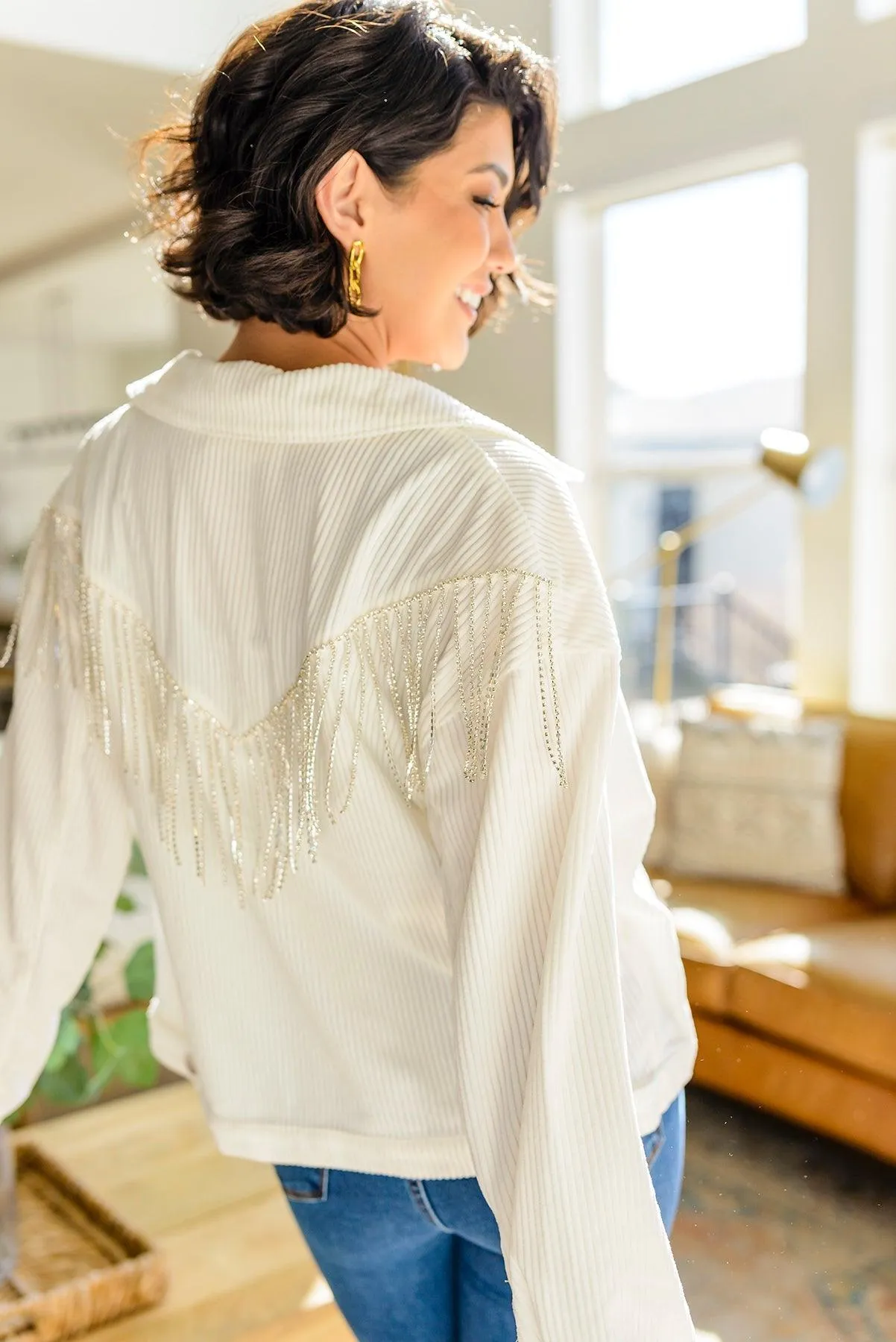 Hazel Blues® | Loretta Rhinestone Fringe Jacket