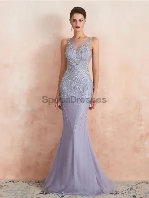 Heavily Beaded Lilac Mermaid Evening Prom Dresses, Evening Party Prom Dresses, 12110