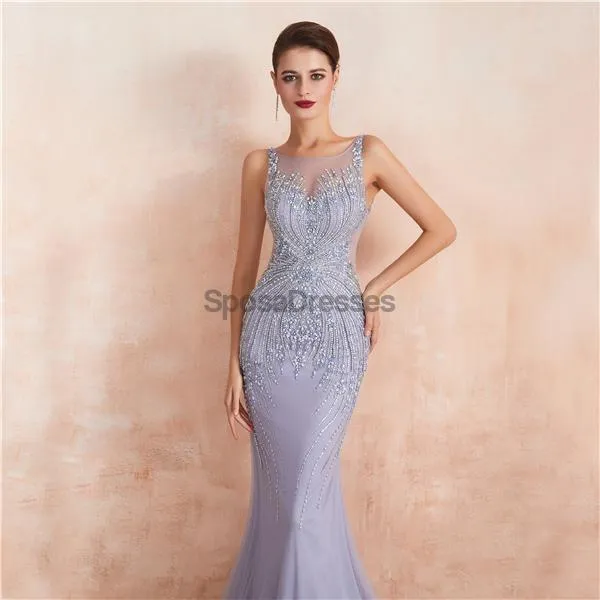 Heavily Beaded Lilac Mermaid Evening Prom Dresses, Evening Party Prom Dresses, 12110