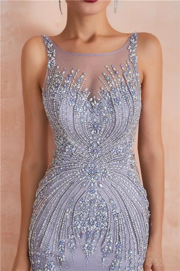 Heavily Beaded Lilac Mermaid Evening Prom Dresses, Evening Party Prom Dresses, 12110