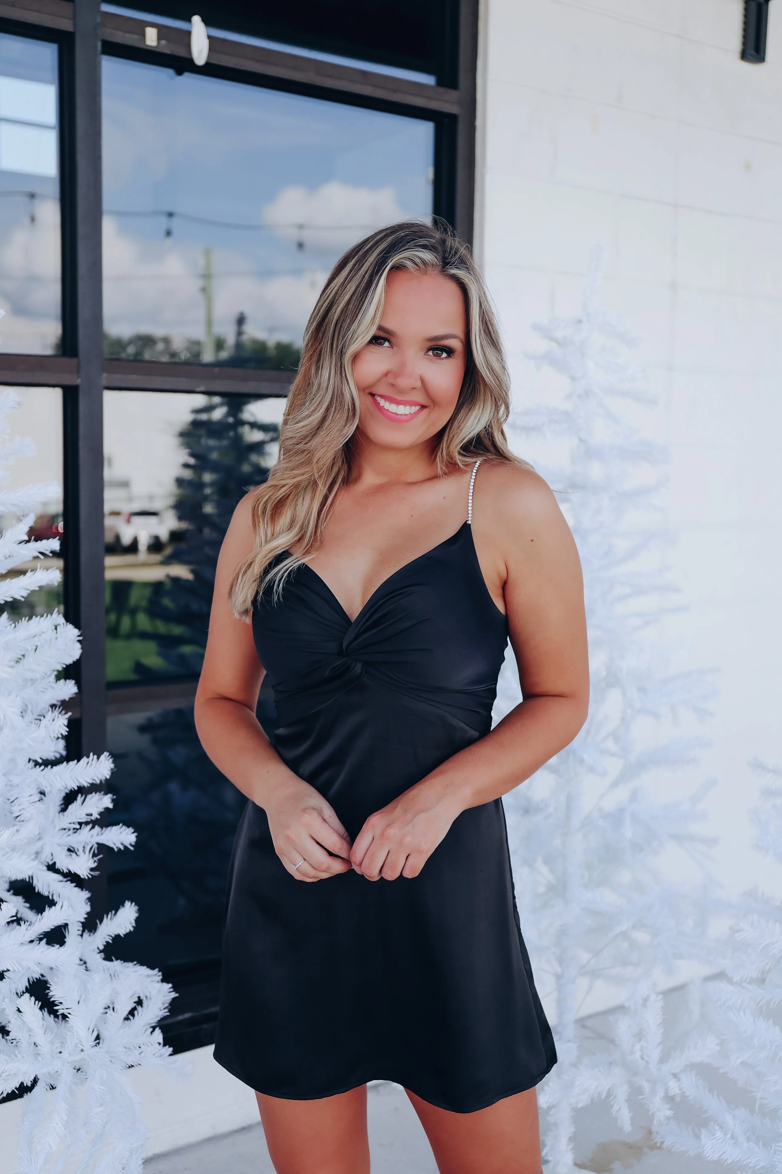 Heiress Rhinestone Strap Mini Dress - Black